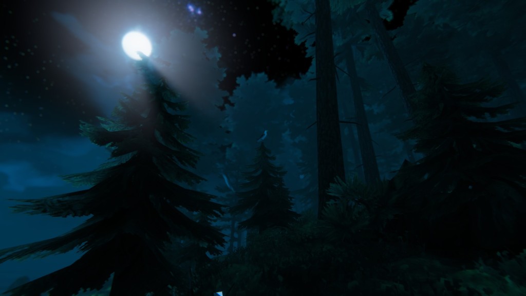 Valheim at night, the Black Forest biome with firs and pines. A full moon shines in the top left, almost completely visible escept for a tiny bit covered by the tip of a shadowy fir in the foreground. A play of light and darkness.
But wait a moment. I used that one on Twitter. Why is it here? For one, I had the alt text ready. I also honestly like it, and thematically Valheim certainly is an expression of creativity.
